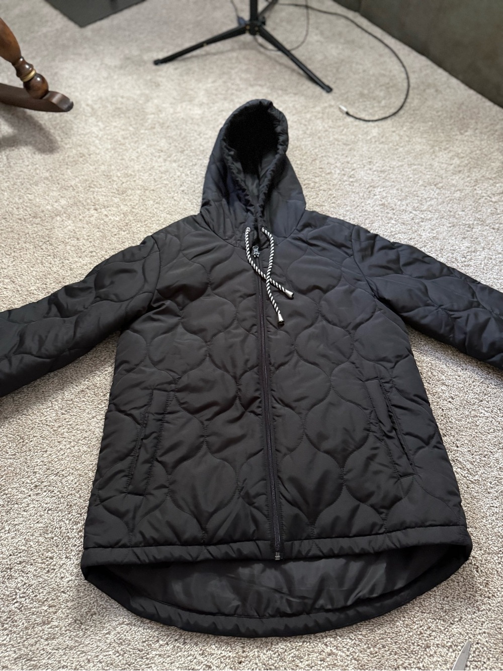 Black Quilted Hooded Puffer Coat